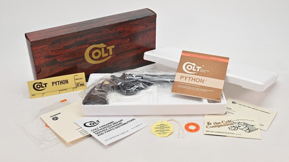 Colt Python 8 Inch 1978 Wood Grain Foam Insert Box And Paperwork Package. New