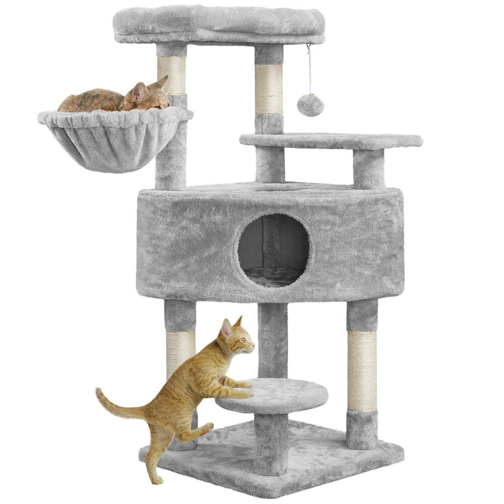 Multilevel Cat Tree Basket Condo Scratching Posts, Dark Gray