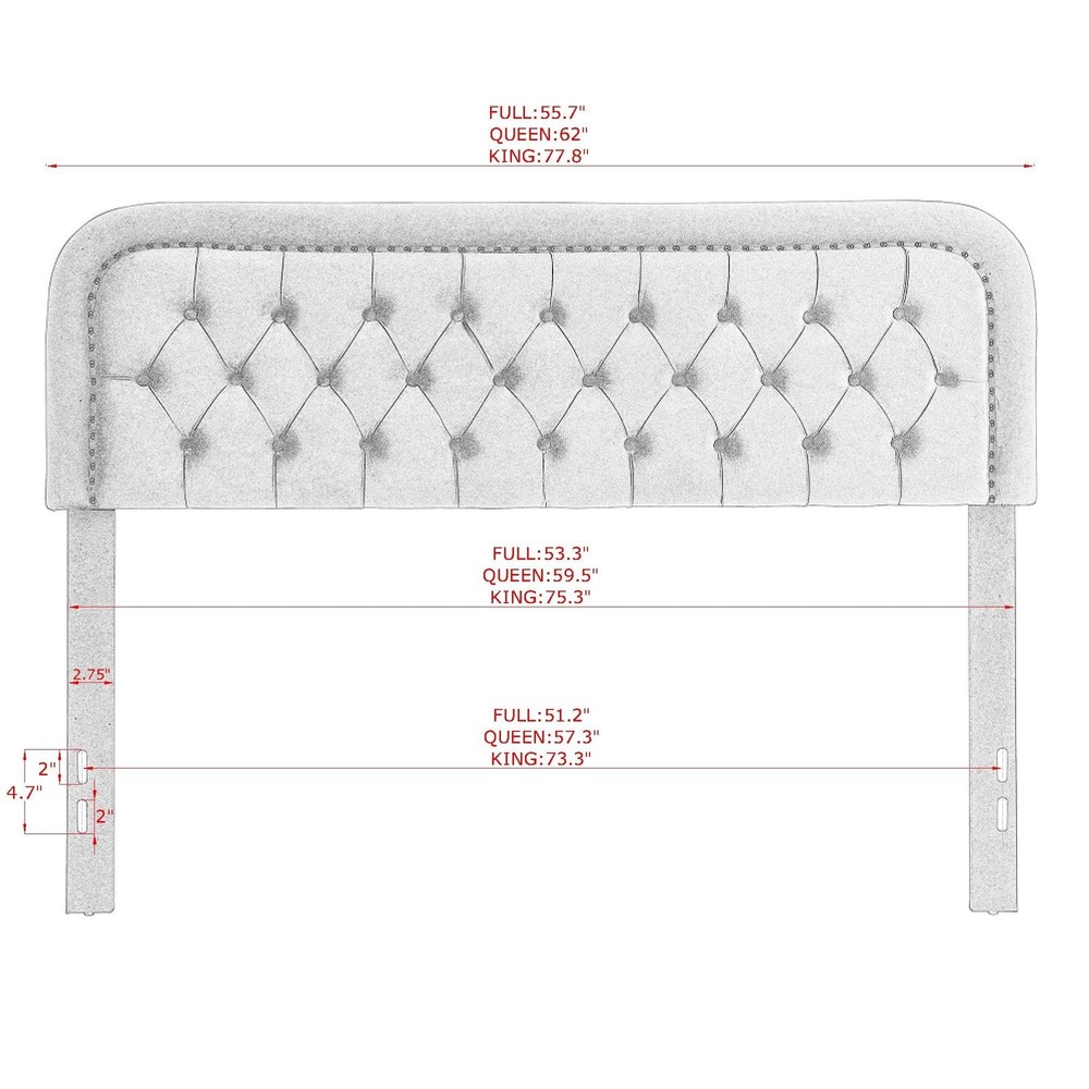 Beyetsea Tufted Upholstered Full Size Headboard only - Button Solid Wood Head...