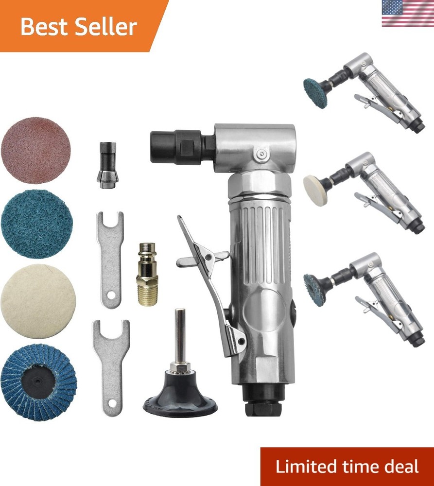 Versatile 1/4" Angle Air Grinder - 90-Degree Head & Sanding Discs for All Tasks