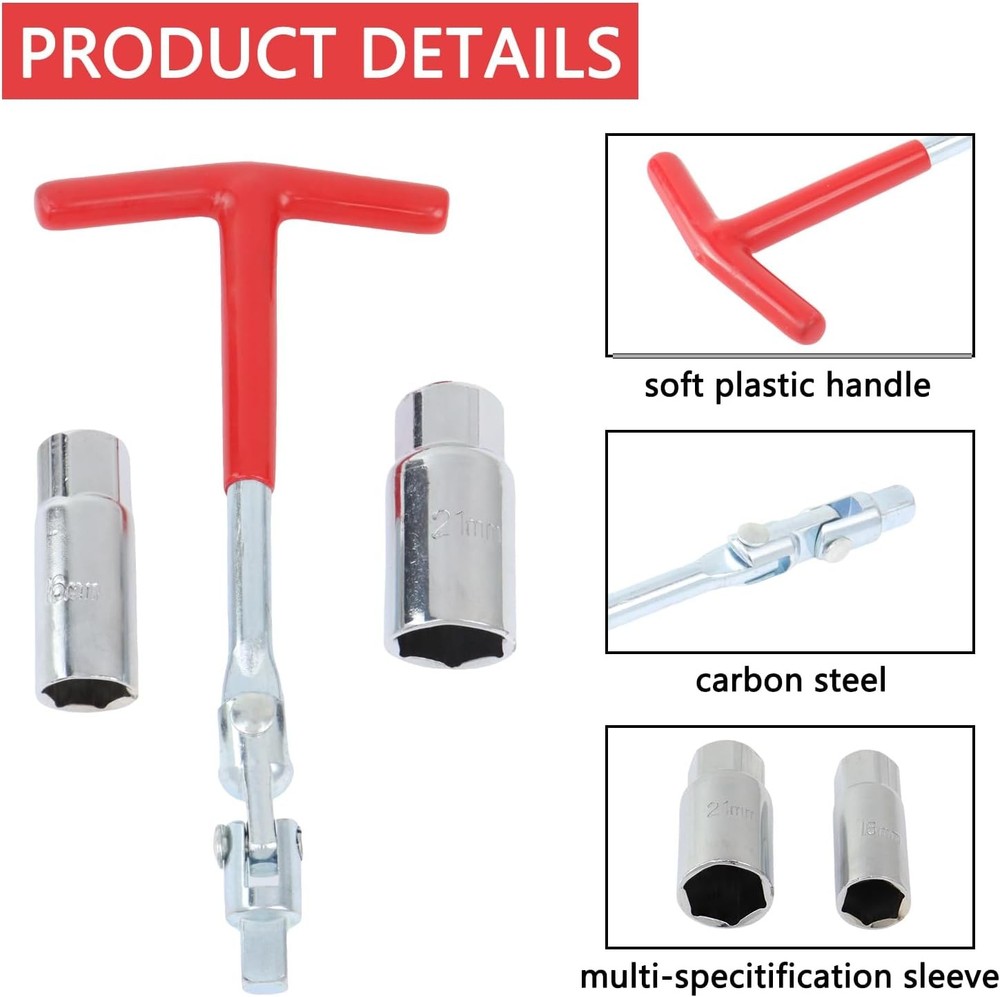 Spark Plug Socket T Handle Wrench Set 16mm 21mm Removal Tool Kit