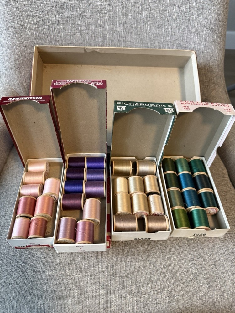 Vintage Sewing Supplies Lot Thread Spools Boxes Artemis Underthings Display Box
