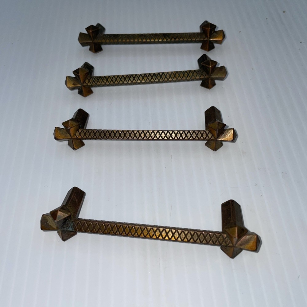 4 Vintage Brass Arts and Crafts Drawer Pulls handles