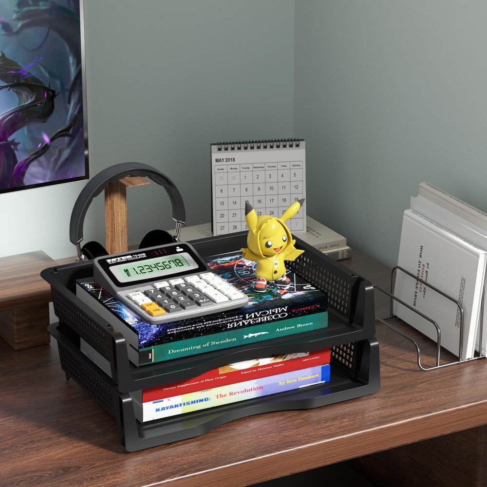 6 Pack Office Stackable Letter Tray, Plastic Stackable Paper Storage Basket T...