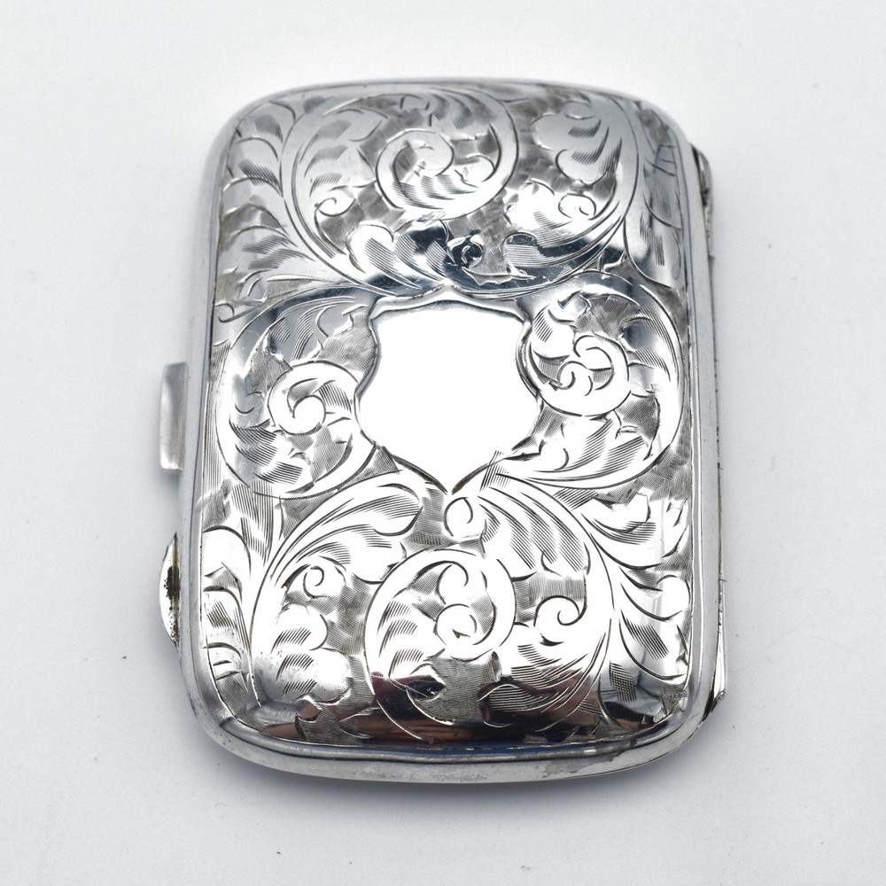Antique Solid Silver Cigarette Case Pattern Engraved 1922 Acanthus