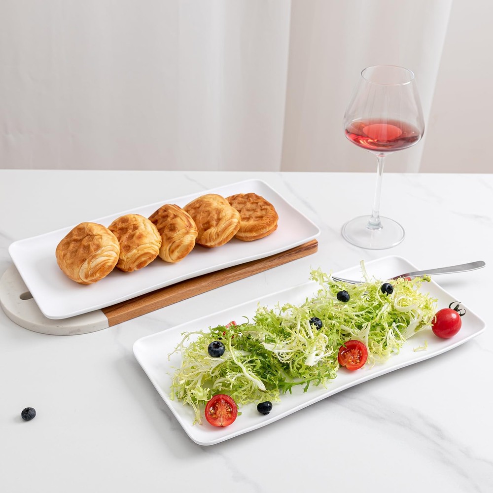 ZAROCRUS White Melamine Rectangular Serving Platters, Set of 4, 14"x7"