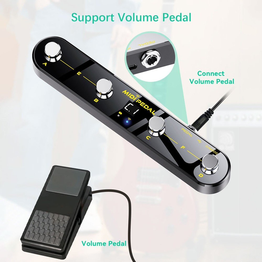 Wireless MIDI Controller Pedal 5 Modes Digital Display 25Hrs USB VCLF