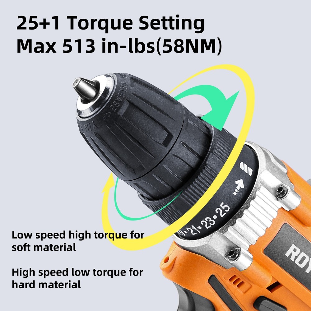 2 Speed Drill Driver Electric Lithium-Ion 1/2 inch Multi-function Cordless Tools