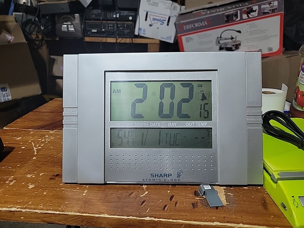 Sharp Atomic Clock Vision Impaired Large Digital Alarm Slim Nightstand Desktop