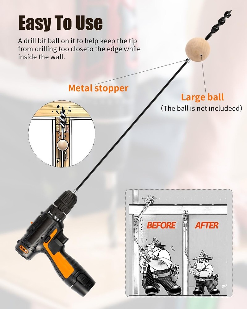 Flexible Installer Drill Bit for Wire Pulling, 36 Inch Extra Long Drill Bit, ...