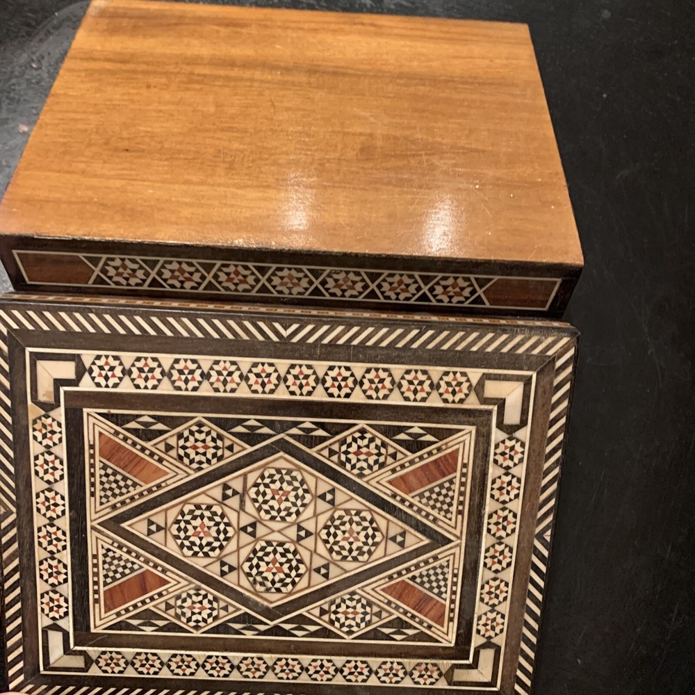 Middle Eastern mosaic box with inlay