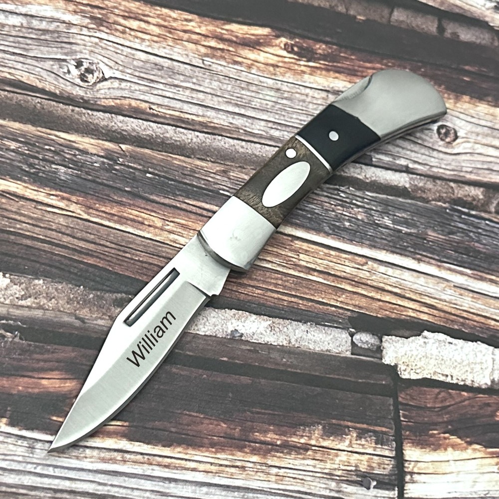 Personalized Pocket Knives Wood Handle , Custom Engraved Folding Knife