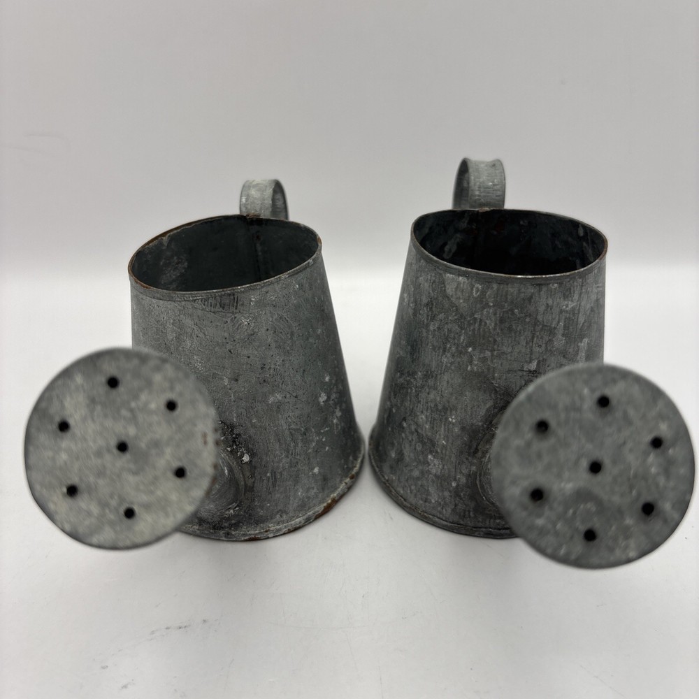Set of 2 Mini Galvanized Watering Cans Decorative 2.25 Inch Rust