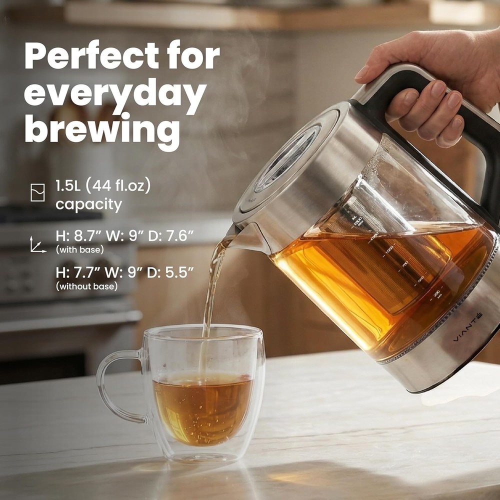 Smart Electric Kettle - Digital Temp Control, 1.5L Glass, Stainless Steel