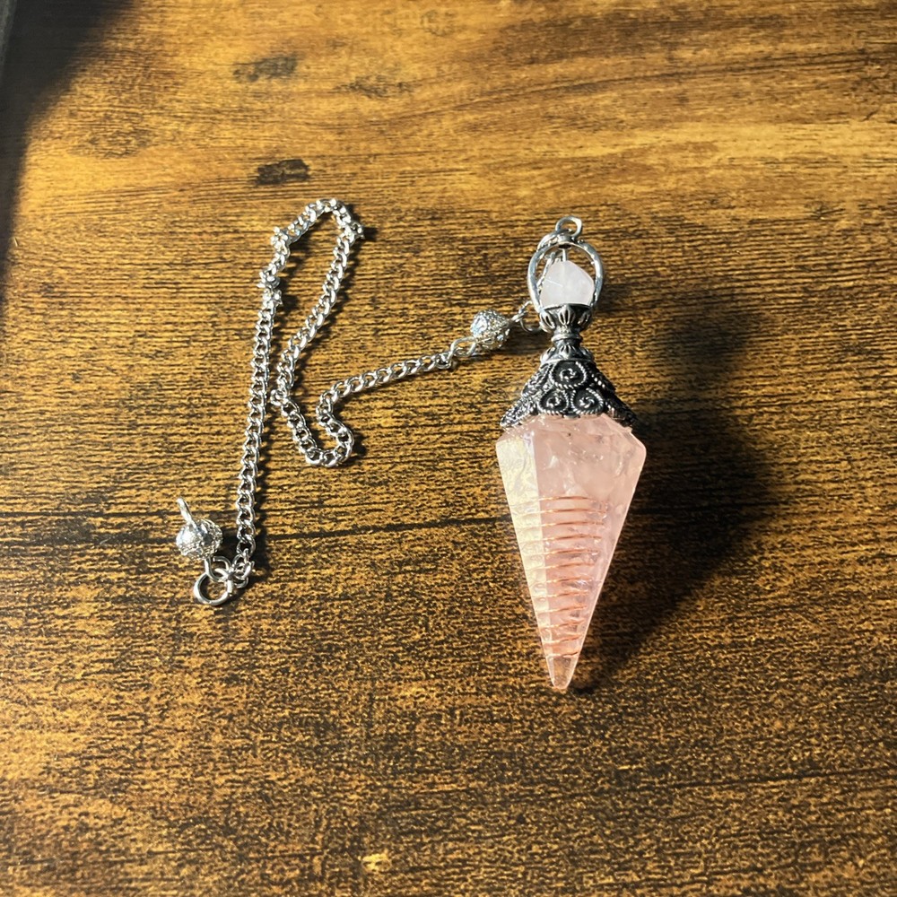 Hexagonal Pointed Cone Rose Quartz Crystal Spiritual Divination Pendulum