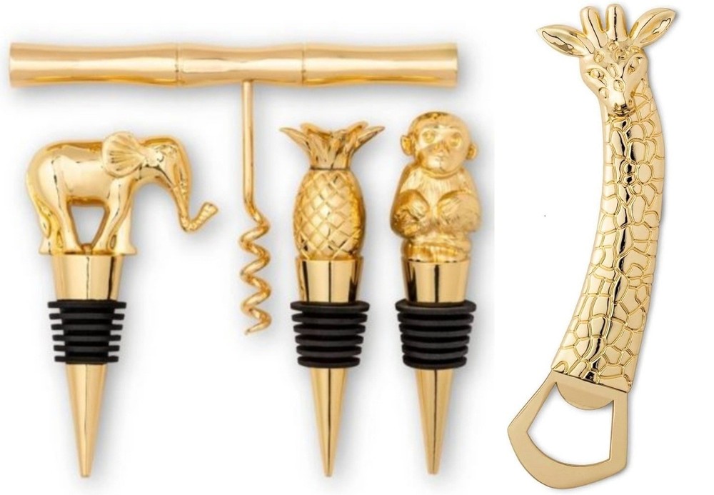 Lilly Pulitzer LtEd SET 5pc Giraffe+Pineapple Monkey Elephant Stoppers+Corkscrew