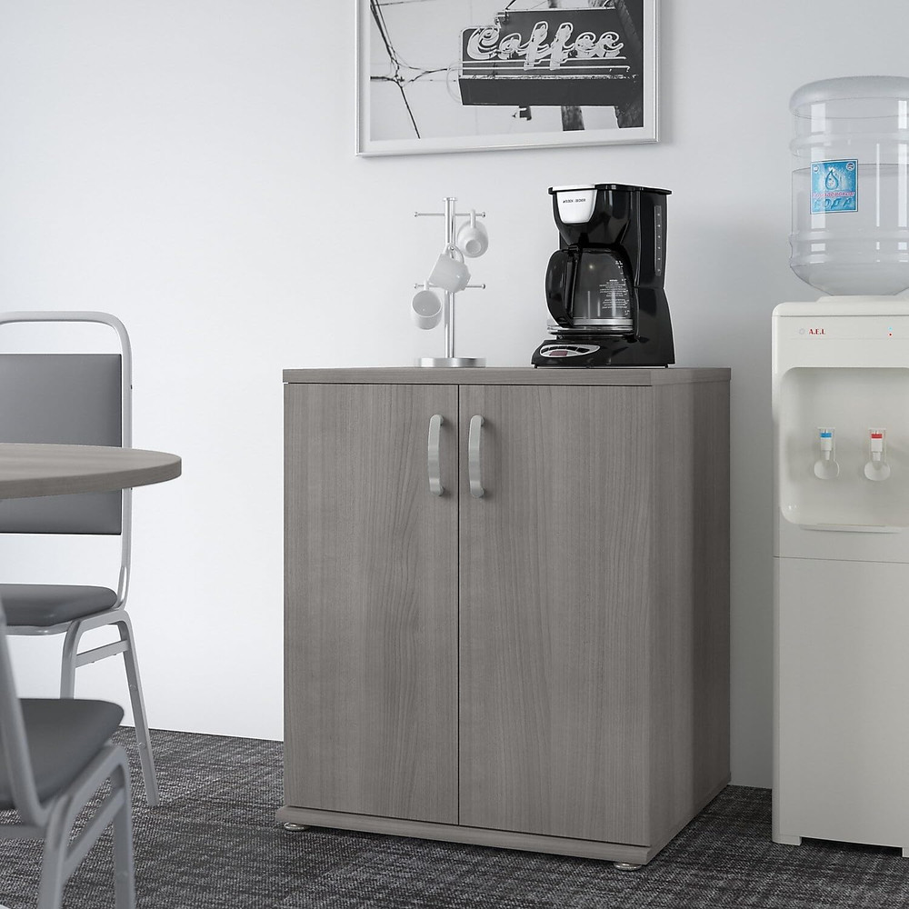 Platinum Gray Universal Floor Storage Cabinet with Doors & Shelves