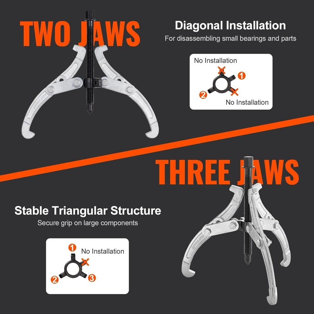 4-Piece Puller Kit with Reversible Jaws: Versatile Gear and Bearing Removal Tool
