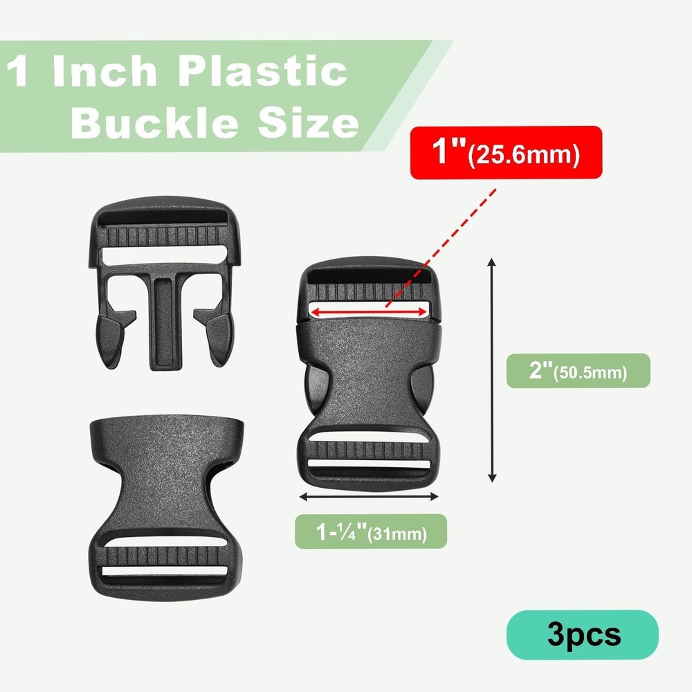 3pcs 1" Plastic Quick Side Release Buckles - Heavy-Duty Strap Clips for Outdoor