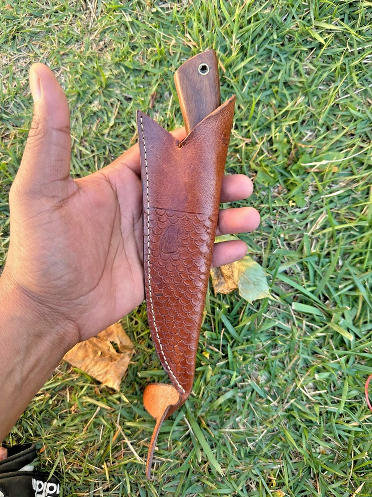 Fish Design Leather knife sheath Fix Blade knife Belt Loop Sheath Belt Case