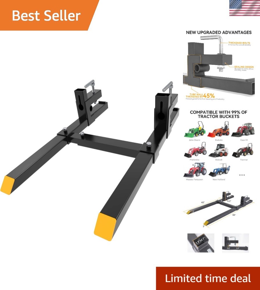 Multi-Purpose 60" Tractor Forks with 4000lbs Capacity and Stabilizer Bar - Steel