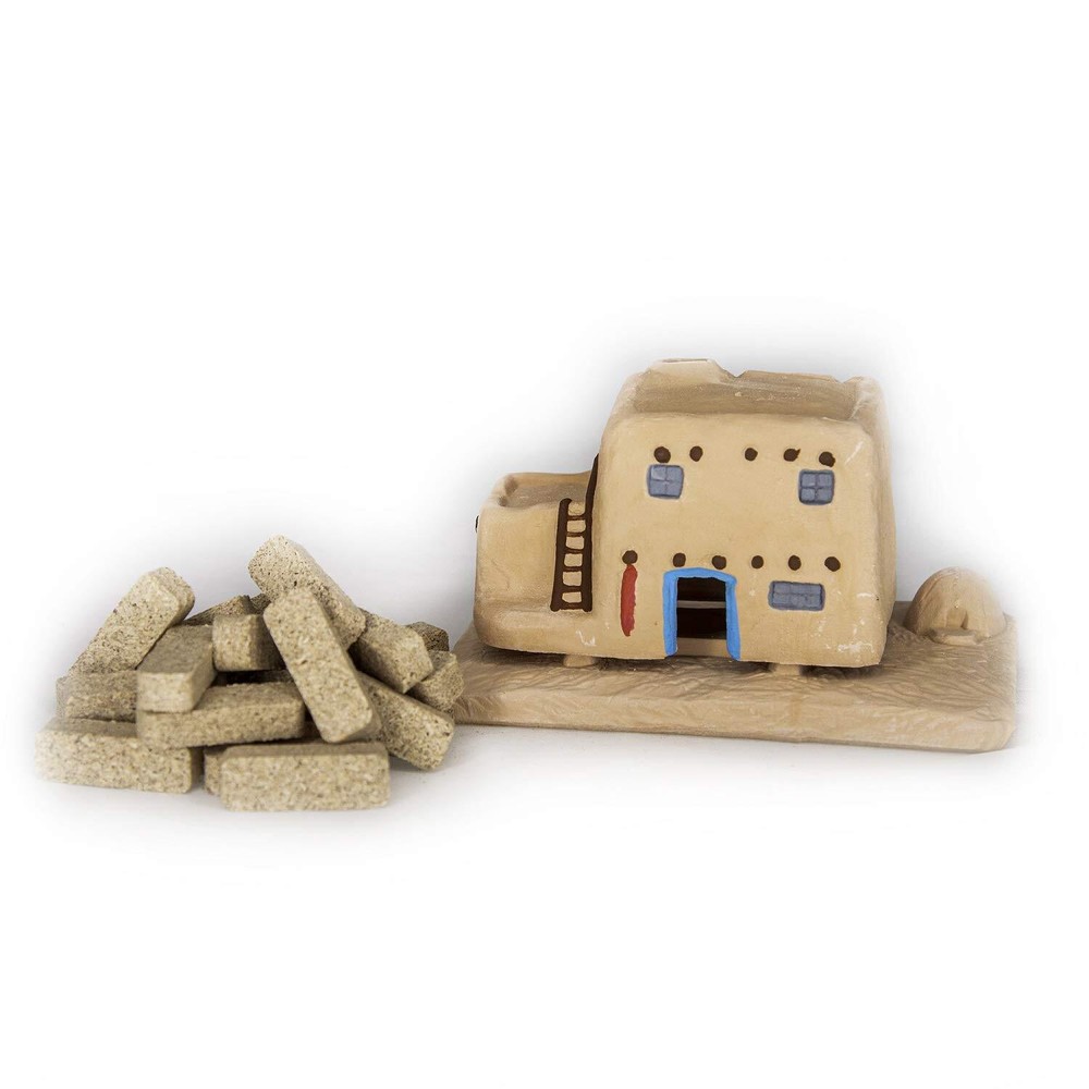 - Casa de Adobe Natural Wood Incense Burner, Includes 20 Piñon Incense Bricks...