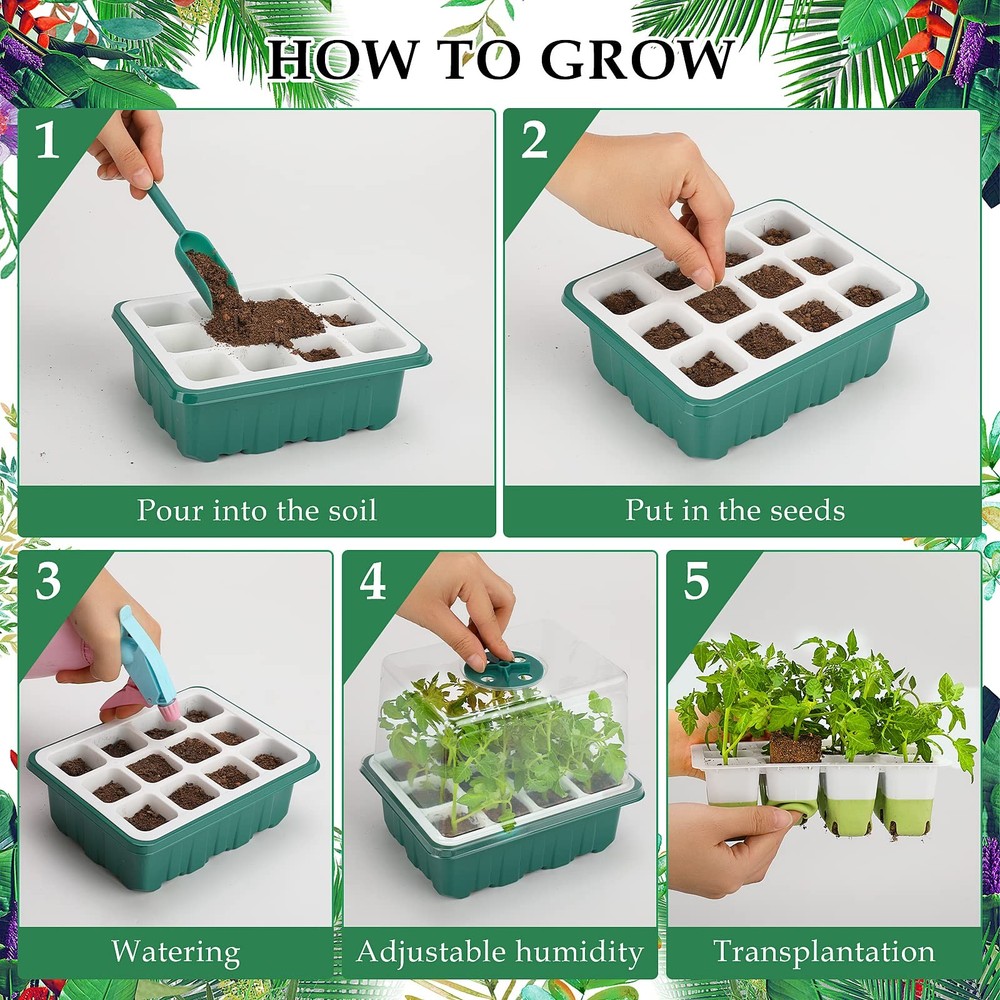 Seed Starter Tray, 48 Cells Indoor Seed Starter Kit, Flexible Silicone Design...