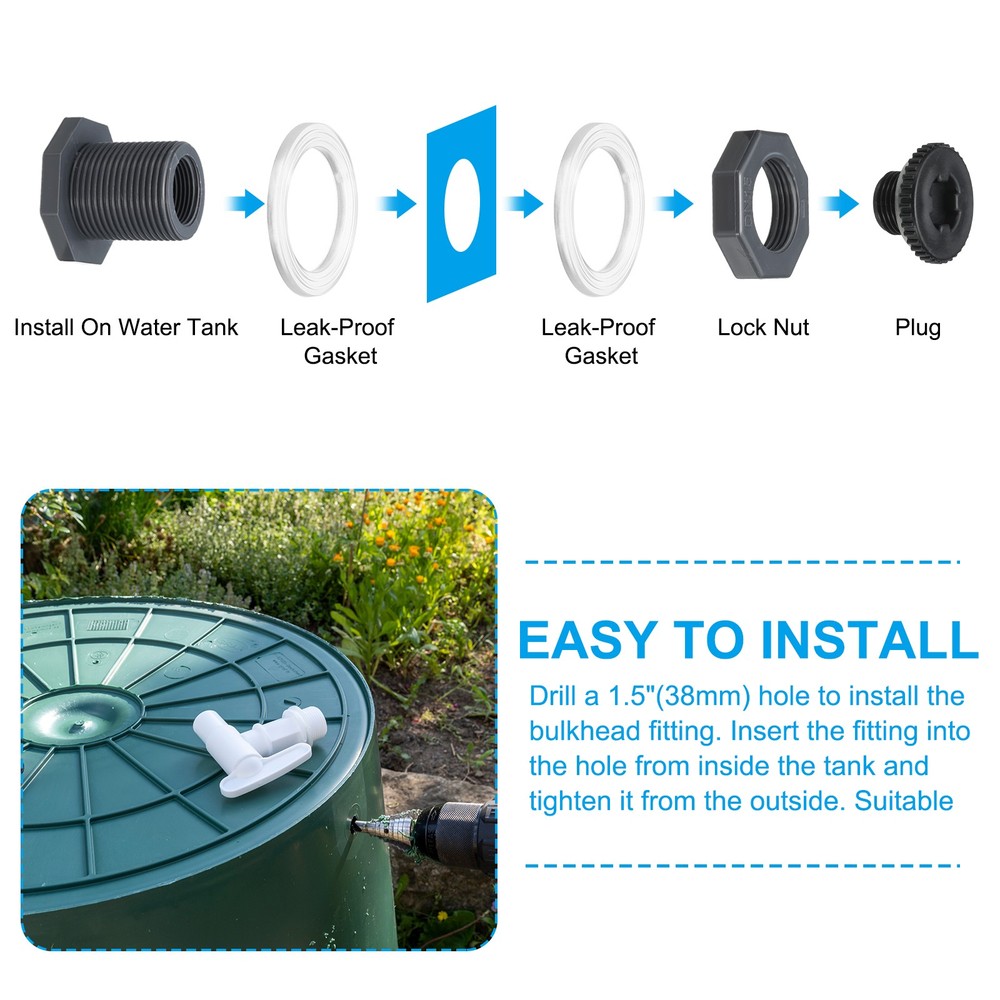 Bulkhead Fitting with Plug G 1/2 Double Threaded Bulkhead Water Tank Connector