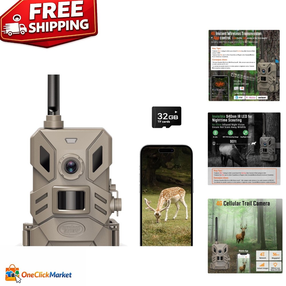 Advanced 4G Cellular Trail Camera - 36MP, Night Vision, Solar Powered Surveil