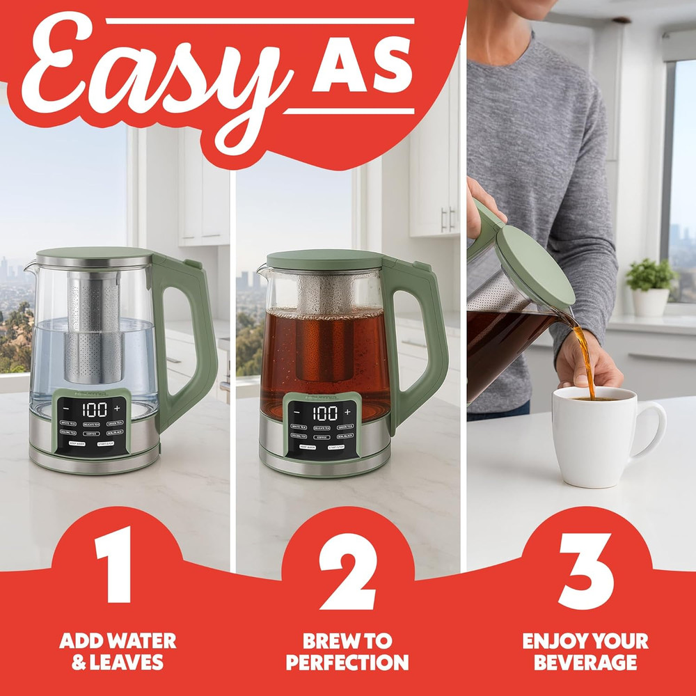 Electric Glass Kettle – 1.7L Programmable Tea & Coffee Brewer with Digital Touch