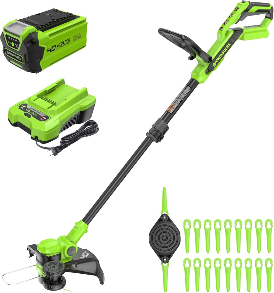 40V 13" Cordless String Trimmer/Weed Wacker + Edger (Includes 20 Blades), 2.0Ah