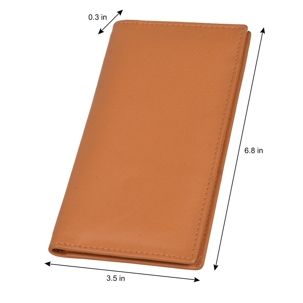 Leatherboss Genuine Leather RFID Basic Plain Checkbook Cover with ID Slot, Tan