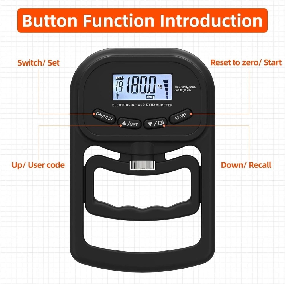 396lbs /180kg Hand Grip Dynamometer High Precision Strength Tester Training Tool