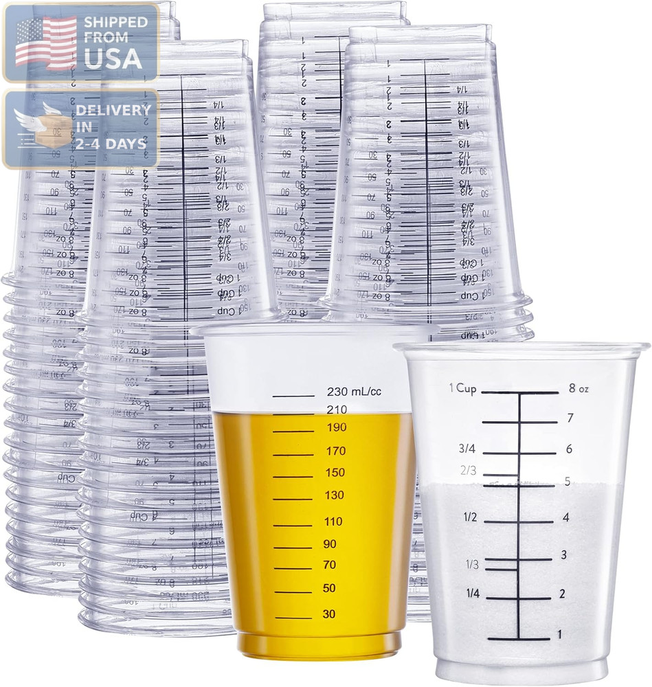 10 Oz Clear Plastic Measuring Cups [50 Count] Disposable Multipurpose Cups for B