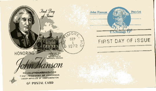 UX64 John Hanson Postal Card ArtCraft, FDC