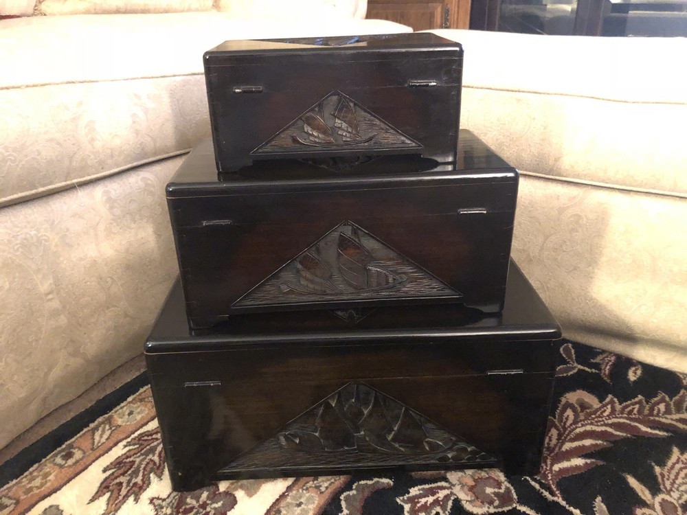 Unique Hand Crafted Stackable Storage Chests~Locks/Keys~Beautiful ShipCarvings