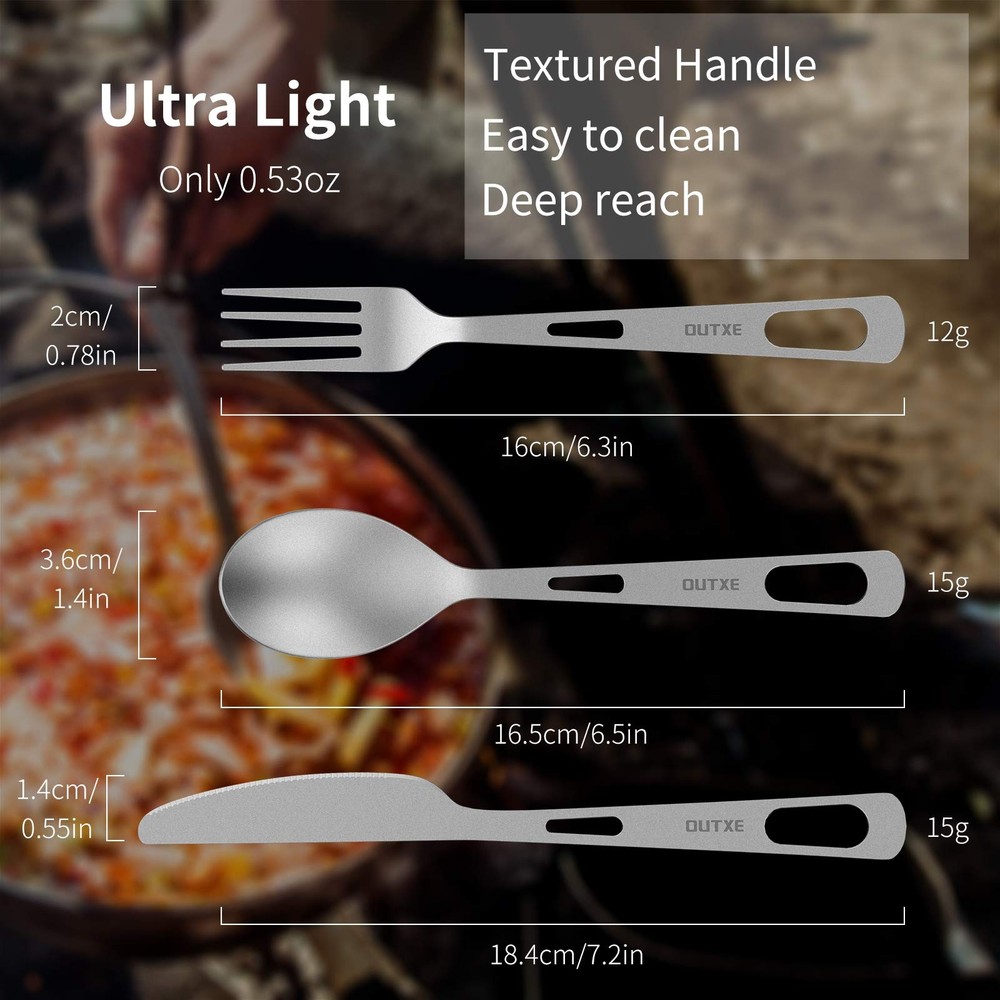 Titanium Flatware Knife Fork Spoon Set Lightweight Ti Camping Utility Cutlery...