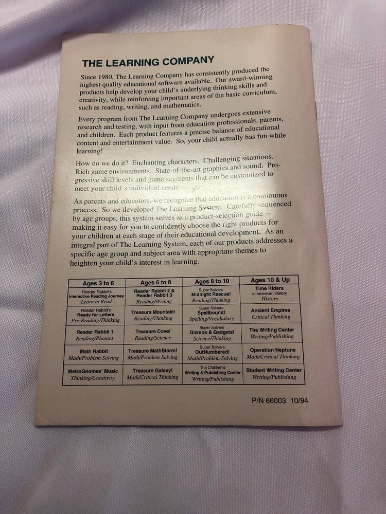 1994 The Learning Company Treasure Mountain! *User Guide only*