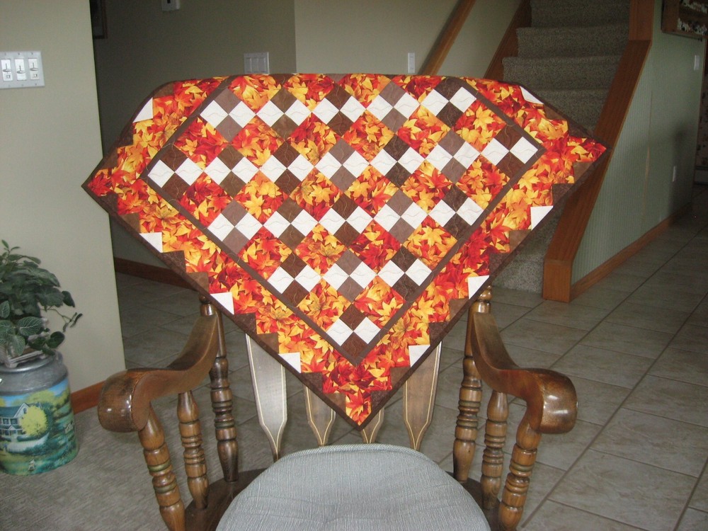 Handmade Quilted Table Topper Scrappy Fall Leaves