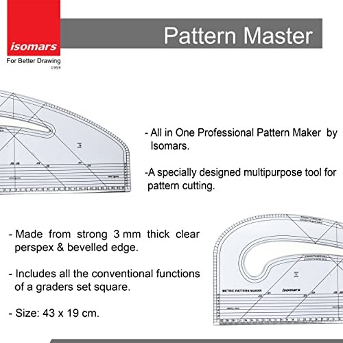 All in One Pattern Maker Ruler 43cm Clear Perspex Tailoring Drafting Tool