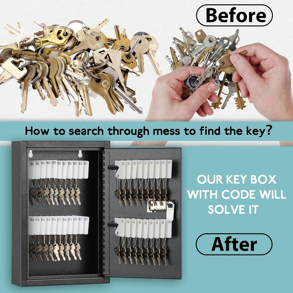 KYODOLED Locking Key Cabinet, 40 Key Storage Lock Box with Code, Key Box Wall Mo