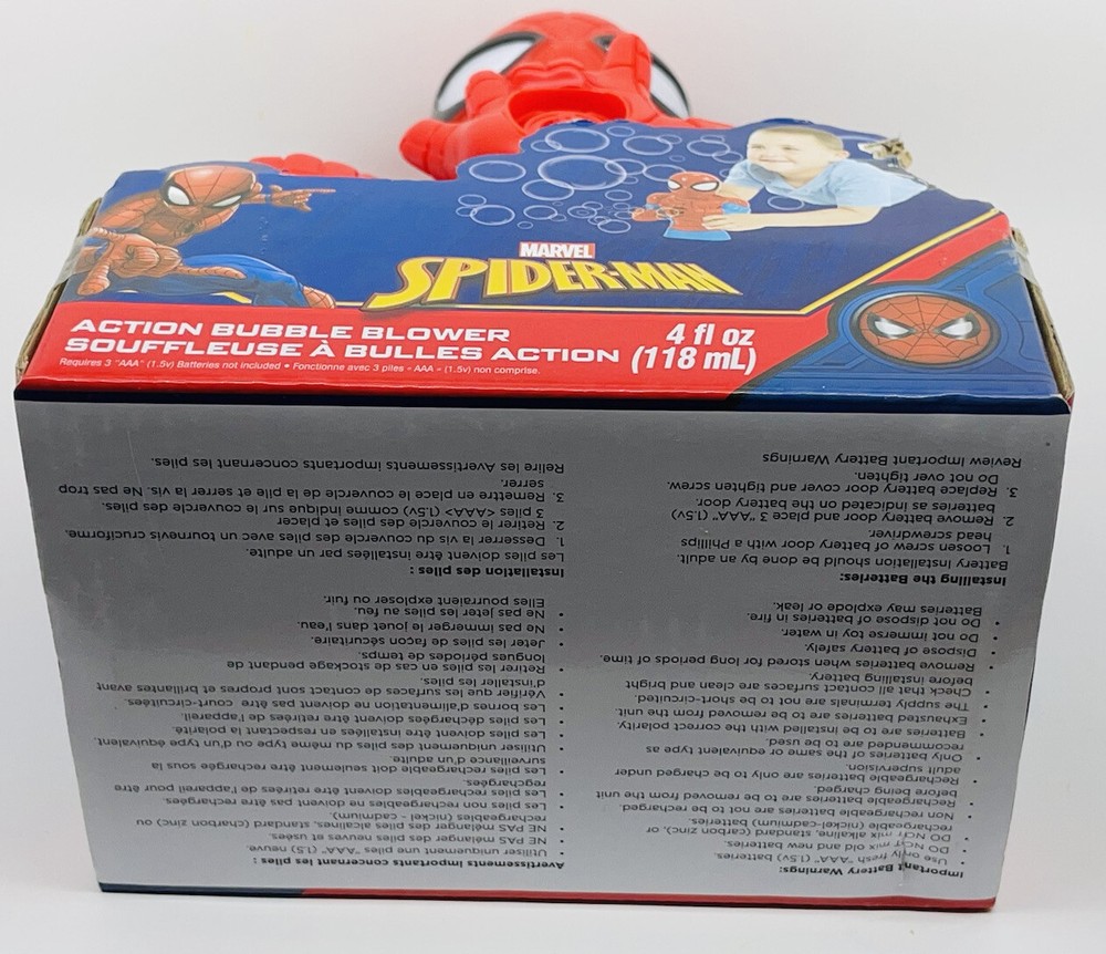 Marvel Spiderman Action Bubble Blower Blows Continuous Bubbles