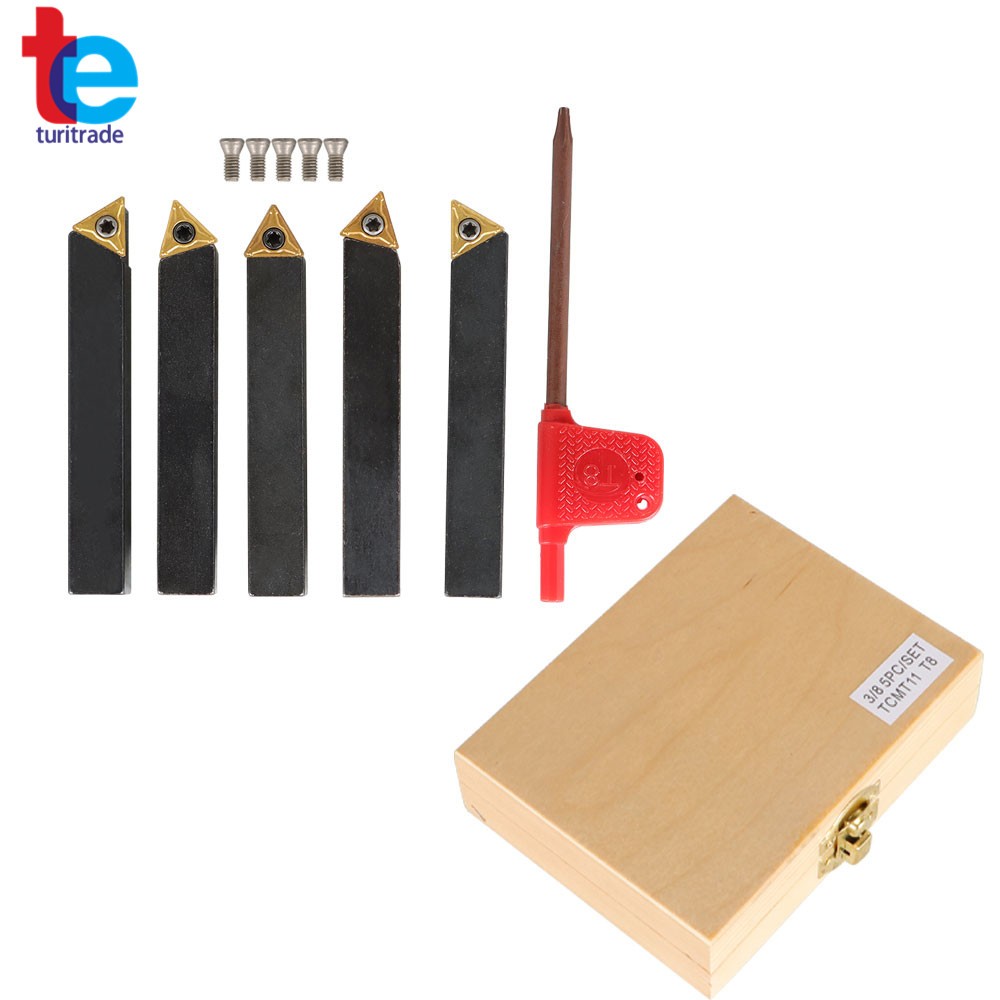 5Pcs 3/8" Indexable Carbide Insert Turning Tooling Bit Holder Set For Lathe New