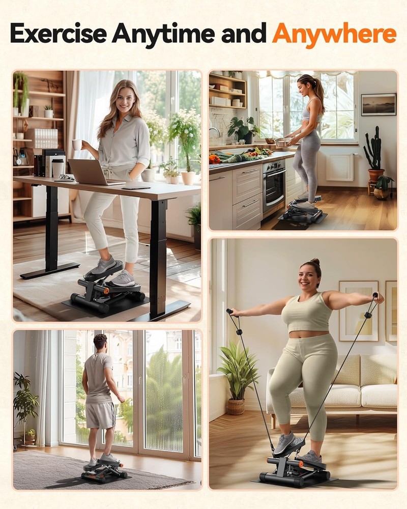Steppers for Exercise, Stair Stepper with Resistance Bands, Mini Stepper