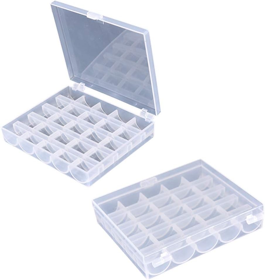 2 Pack 25 Slots Empty Bobbin Spool Box Plastic Storage Case for Sewing Machine
