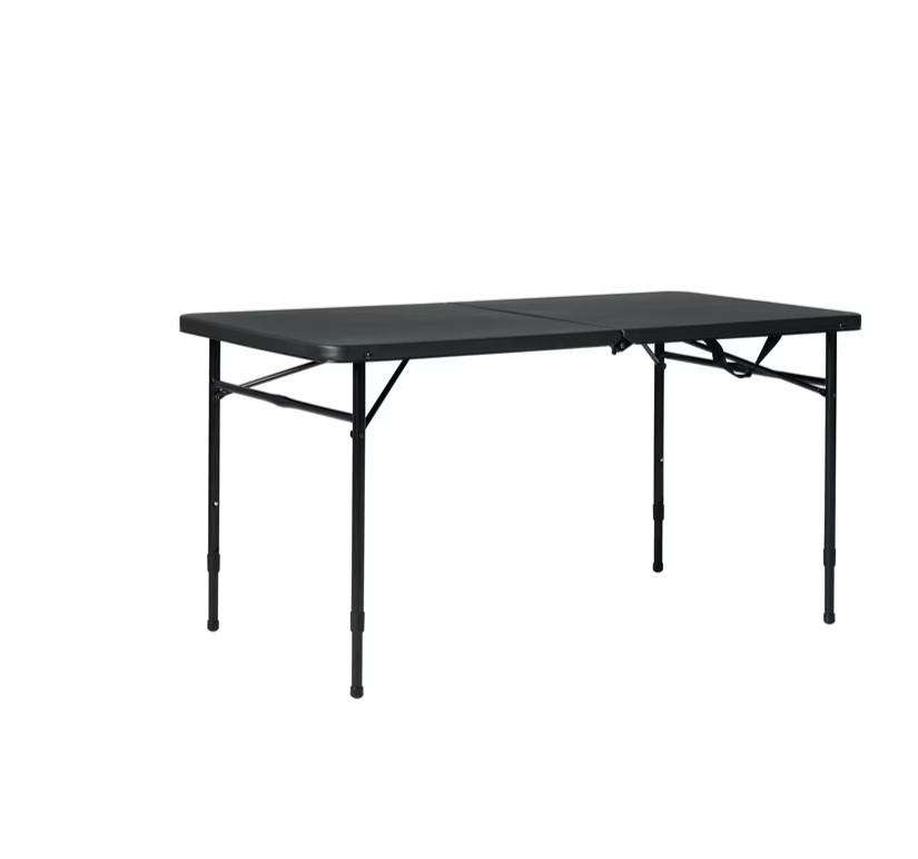 Mainstays 4 Foot Fold-in-Half Adjustable Folding Table, Rich Black