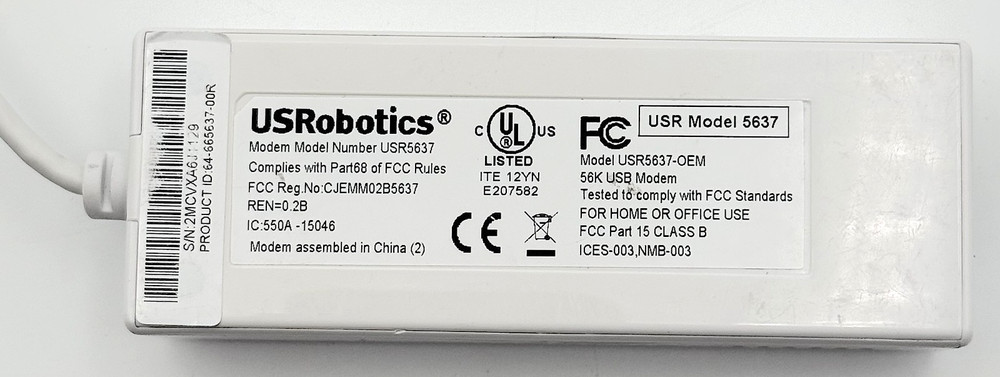 USRobotics 56K USB V.92 Modem High Performance, USR 5637 *Unit Only* TESTED EUC