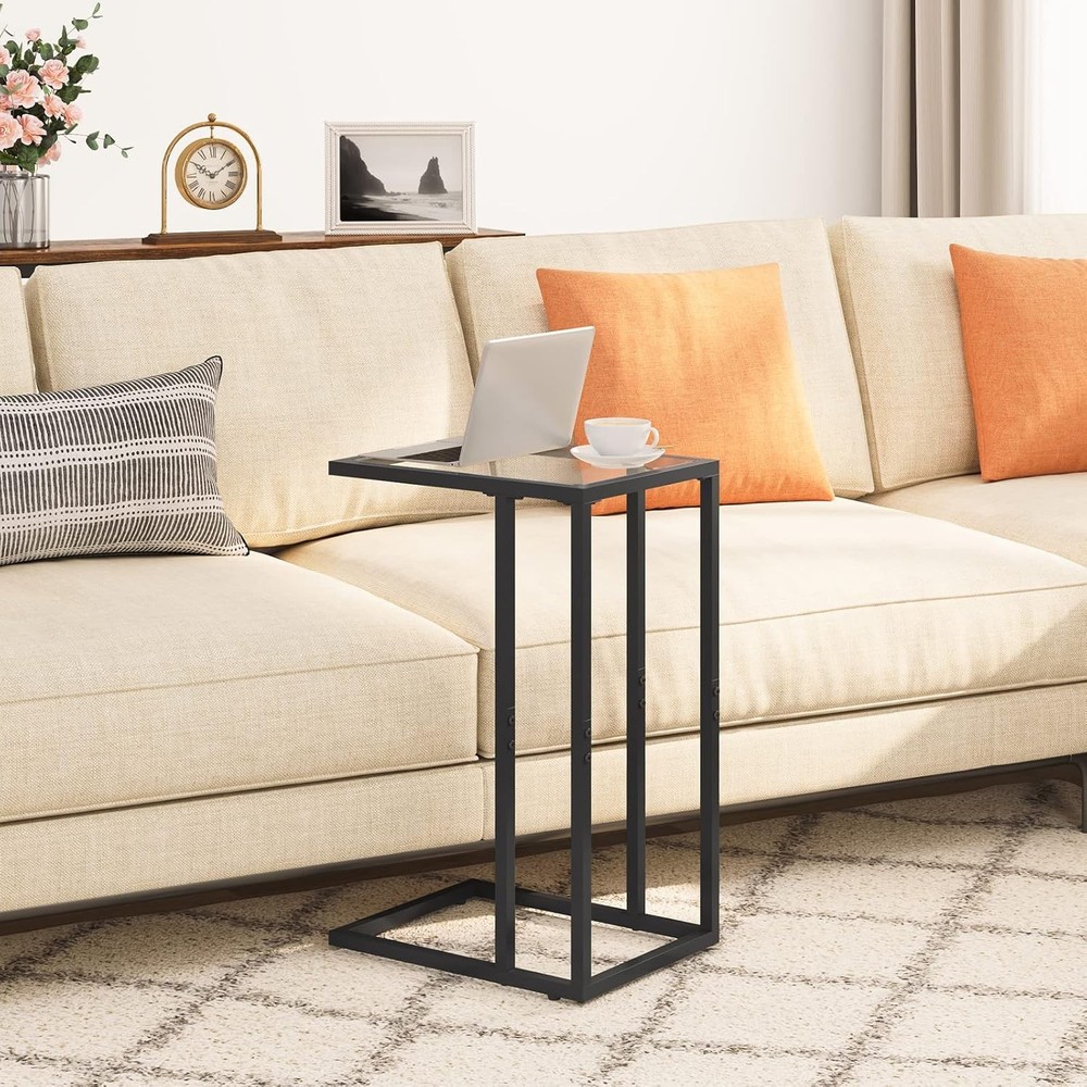 Black C Shaped End Table Set of 2 Side Table Sofa Couch Table Small Space