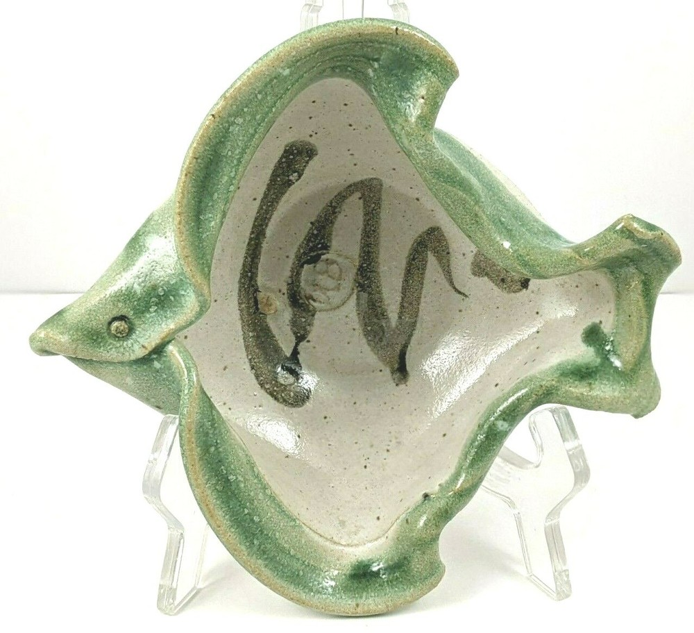 Studio Art Pottery Fish Shaped Bowl Glazed Signed