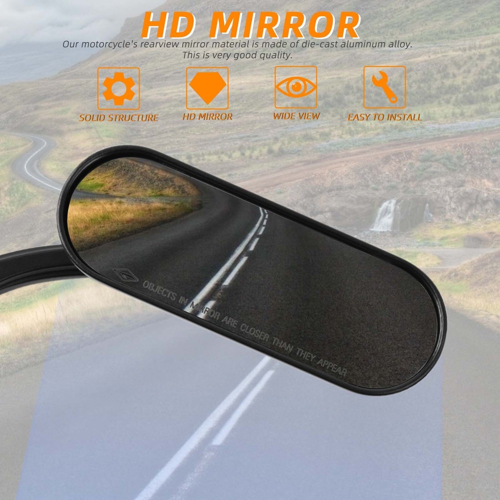 Black Motorcycle Mini Oval Rear View Mirrors For Harley Davidson Custom Bagger